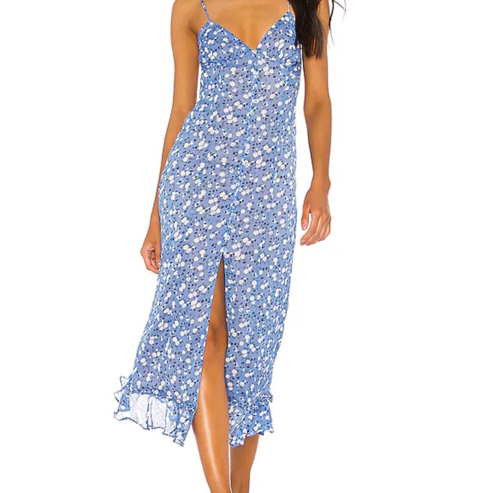 Quincy Midi Dress in Blue Ditsy Dress